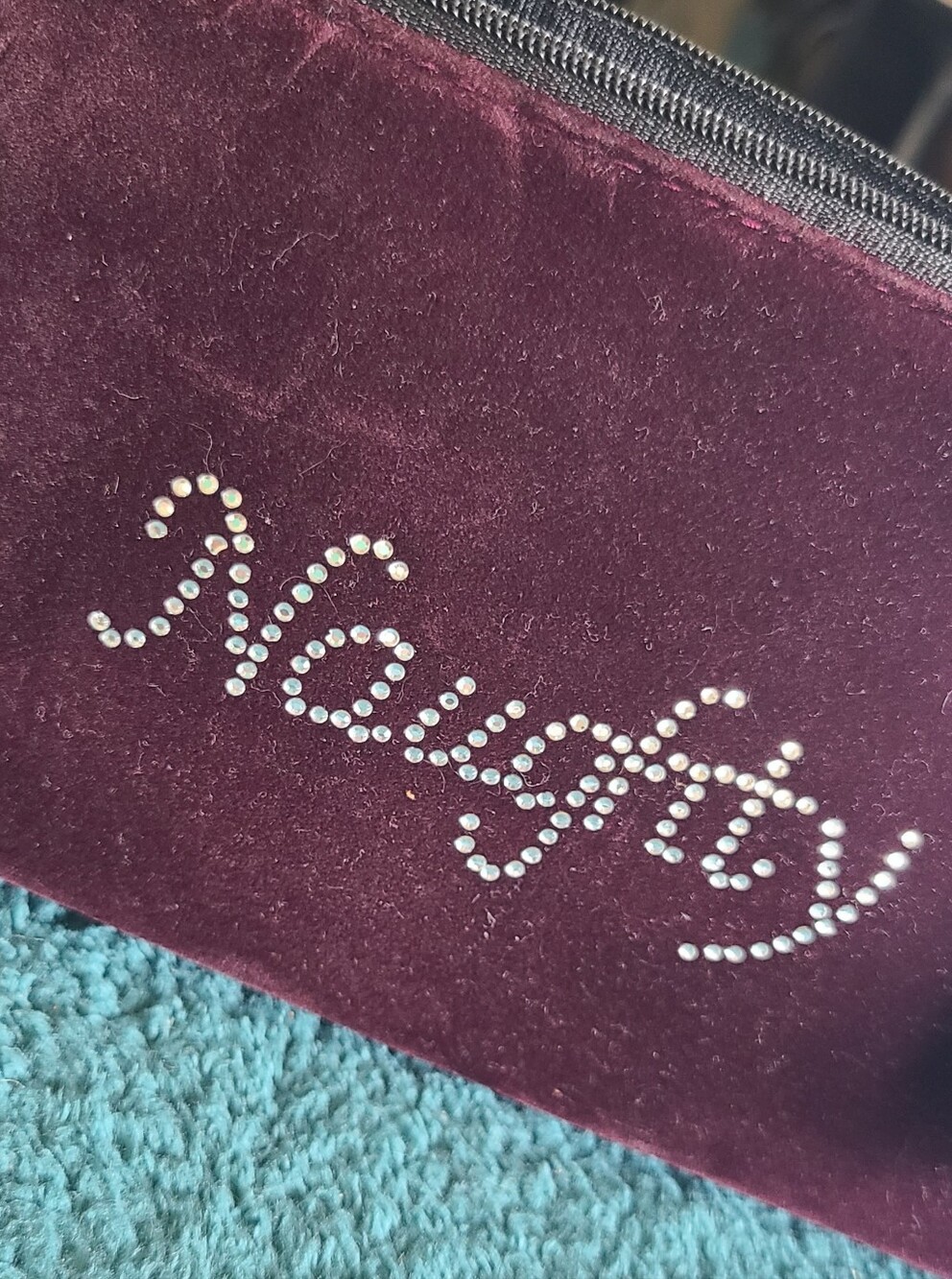 Velvet 'Naughty' Wristlet Cosmetic Pouch with Heart Charm - Burgundy - Picture 3 of 9